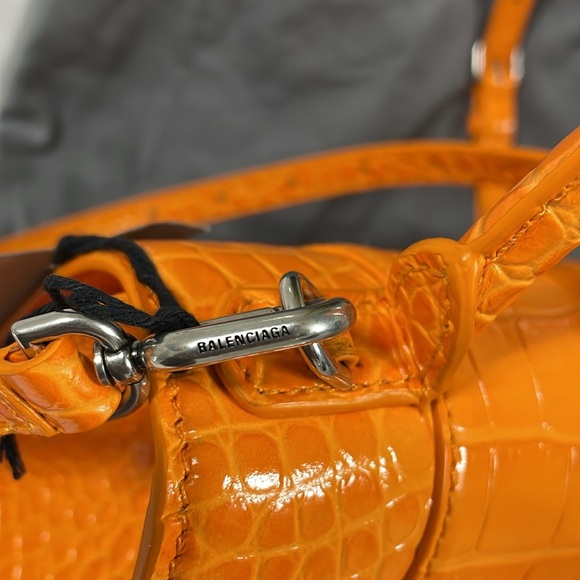 Balenciaga Small Hourglass Croc Embossed Leather Crossbody Top Handle Bag - Picture 3 of 11